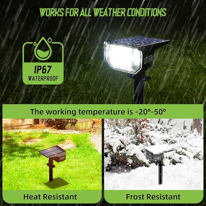 Solar Spot Lights Outdoor Landscape Lights, 50 LEDs Solar Spotlight Outdoor Auto On/Off with 3 Modes, IP67 Solar Outdoor Lights Waterproof Garden Light, 2-in-1 Solar Spotlight for Yard