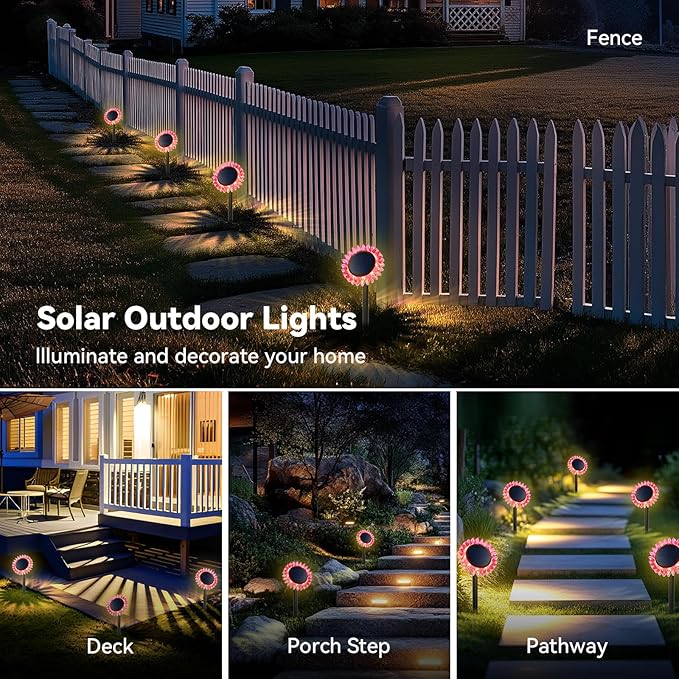 Outdoor Solar Lights, 2 Pack Led Solar Sunflower Lights, Stake/Wall 2-in-1 Waterproof Solar Garden Lights for Yard, Landscape, Fence, Patio, Driveway, Pathway, Backyard Decoration (Warm White)