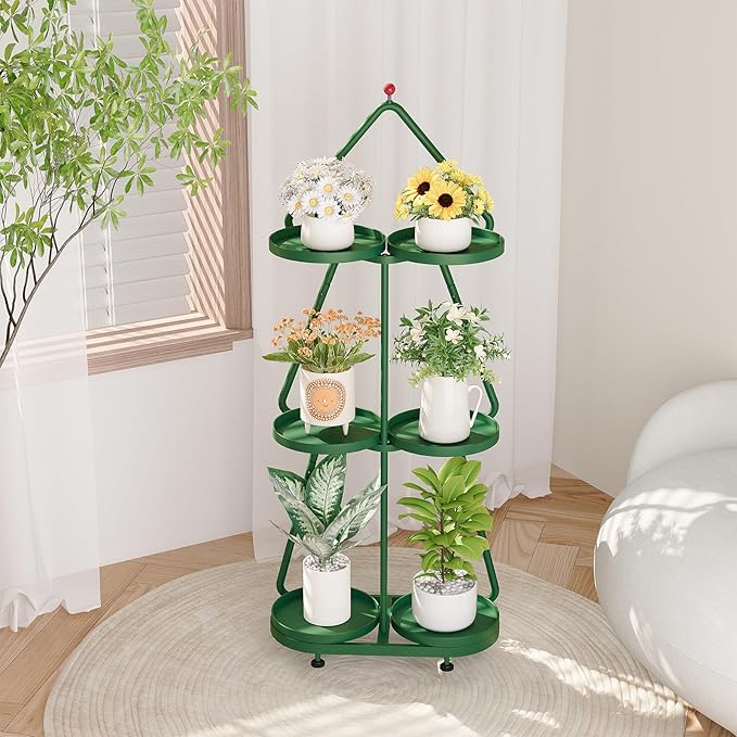 Bamworld Tree Plant Stand Indoor, 3 Tier Flower Pot Stands for Multiple Plants, Heavy Duty Metal Plant Shelf for Patio Garden Balcony Living Room Bedroom