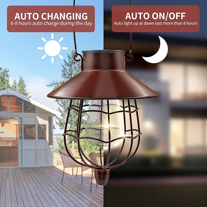 Solar Hanging Lantern Outdoor Waterproof Solar Lanterns Hanging Lights for Outside with Bright Warm White Light for Garden Patio Yard Pathway 2 Pack(Red)