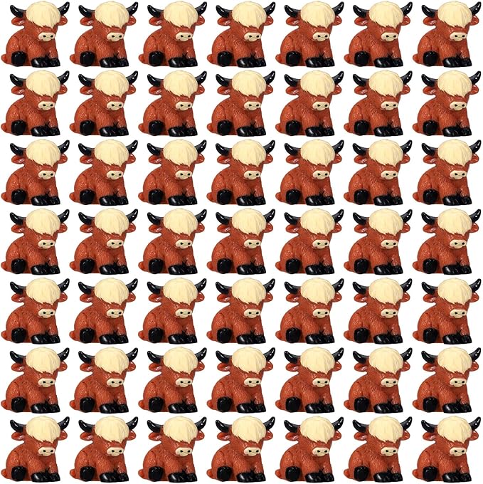 Suzile Mini Highland Cow Figurine Cute Highland Cow Statues Decor Handmade Resin Sculpture Ornament for Decorations Home Bathroom Kitchen Garden Office Desk (Classic Style)