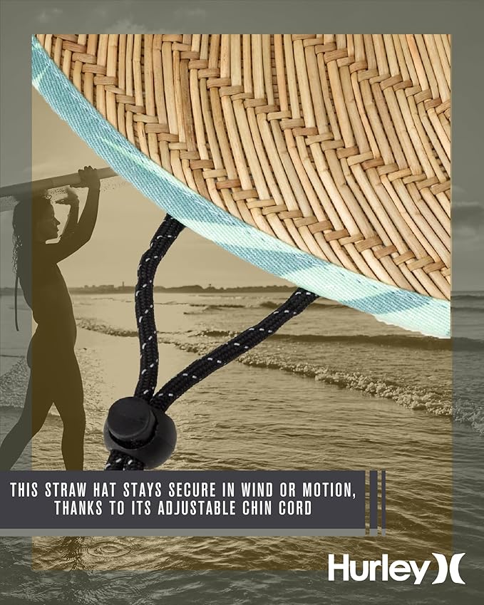 Hurley Women's Straw Hats - Real Straw Hat Medium Brim and Adjustable Chin Strap