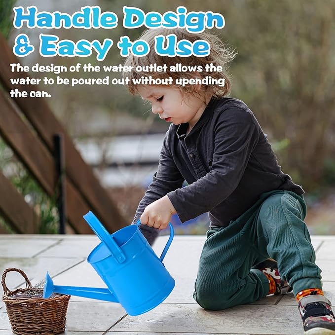 Finderomend Metal Watering Can 1.5L/51oz, Iron Art for Kids, Outdoor Plants Home Office Small Portable Indoor Watering Equipment (Blue)