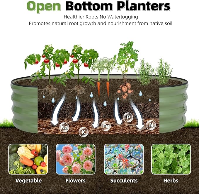 G GOOD GAIN Galvanized Metal Raised Garden Bed Kit - 4x2x1FT Outdoor Planter Box with Safety Edging and Gloves for Vegetables, Fruits, Flowers(Oliver Green, 2PC)