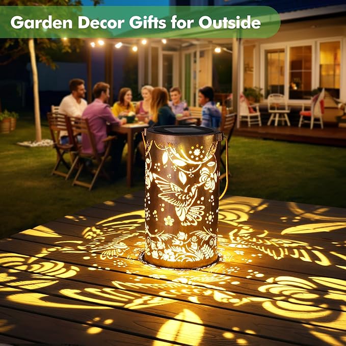 Fabuday Hummingbird Outdoor Solar Lantern Waterproof - Hanging Solar Power Lights Led for Outside, Garden Decor for Patio, Porch, Balcony, Yard and Deck, Gardening Decorations Gifts for Women Mom