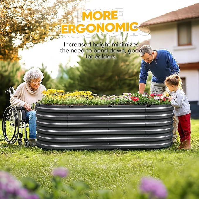 KING BIRD Raised Garden Bed Kit 2025 Upgraded Quick-Setup Galvanized Planter Garden Box Outdoor for Gardening, Vegetables, Flowers, 74x36x23 in, Dark Grey