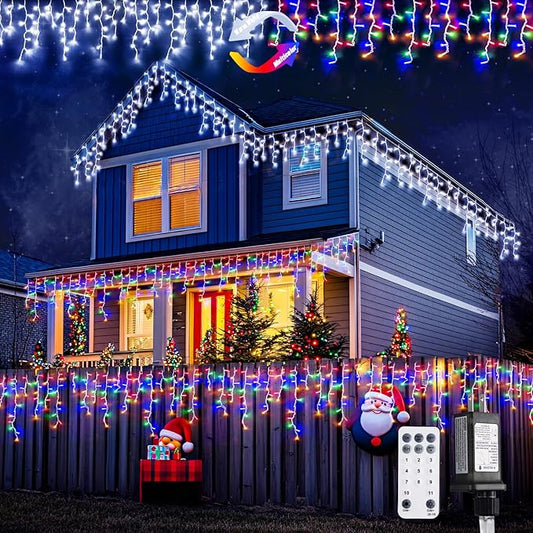 JMEXSUSS Color Changing Lights Outdoor Waterproof,400 LED Christmas Icicle Lights with Remote, White to Multicolor Icicle Lights for Indoor Christmas Eaves Party Decorations