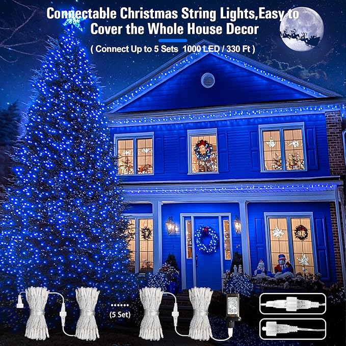 JMEXSUSS 66ft 200 LED Blue Christmas Lights Indoor Outdoor, Connectable Blue String Lights Clear Wire Plug in, 8 Modes Blue Fary Lights for Halloween Tree Party Bedroom Wall Christmas Decoration