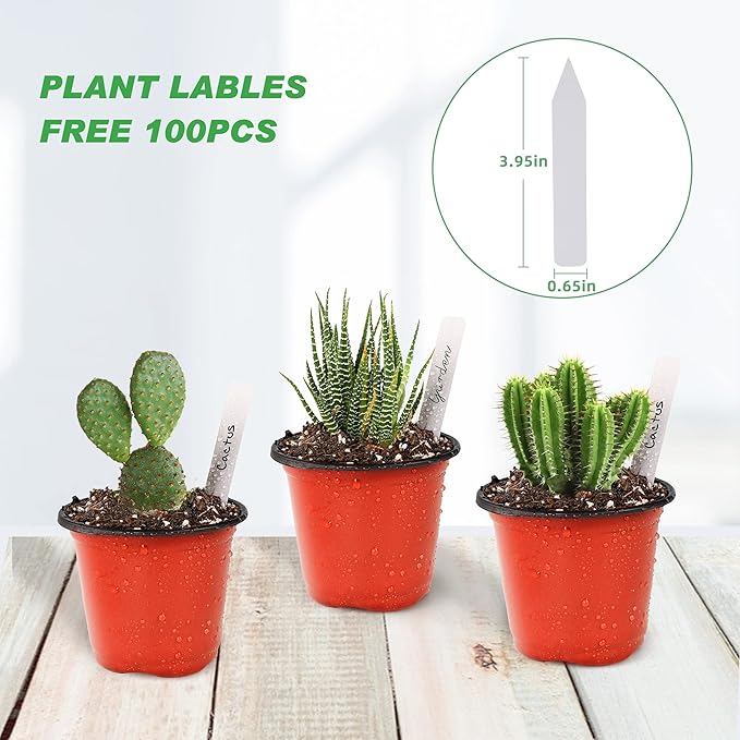 TDHDIKE 4" Small Plastic Plant Nursery Pot/Pots (100pcs Pots and 100pcs Plant Labels) Seedlings Flower Plant Container (Red) Seed Starting Pots Indoor Outdoor