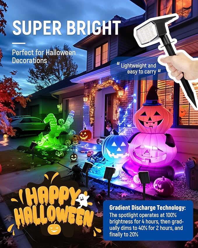 Color Changing Solar Spot Lights Outdoor, 9 Lighting Modes Colored Solar Lights Outdoor RGB, Color Solar Lights Waterproof IP65, Landscape Spotlights for Halloween Christmas Decorations