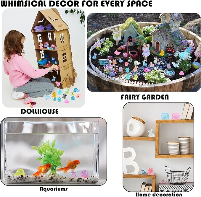 Mini Resin Animals Figures to Hide 100Packs Luminous Tiny ducks Dinosaurs Miniature Figurines Glow in The Dark for Fairy Garden Dollhouse Micro Landscape Aquarium Potted Party Favor Decor (100)