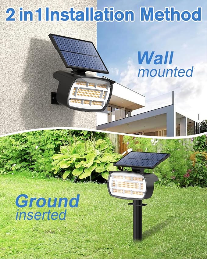 Fabrito Solar Spot Lights Outdoor 136 LEDs, Large Area Lighting Solar Lights Outdoor, 4 Pack IP65 Waterproof Landscape Spotlights Auto On/Off for Yard, Garden, Pathway, Plants,Tree (Warm White)