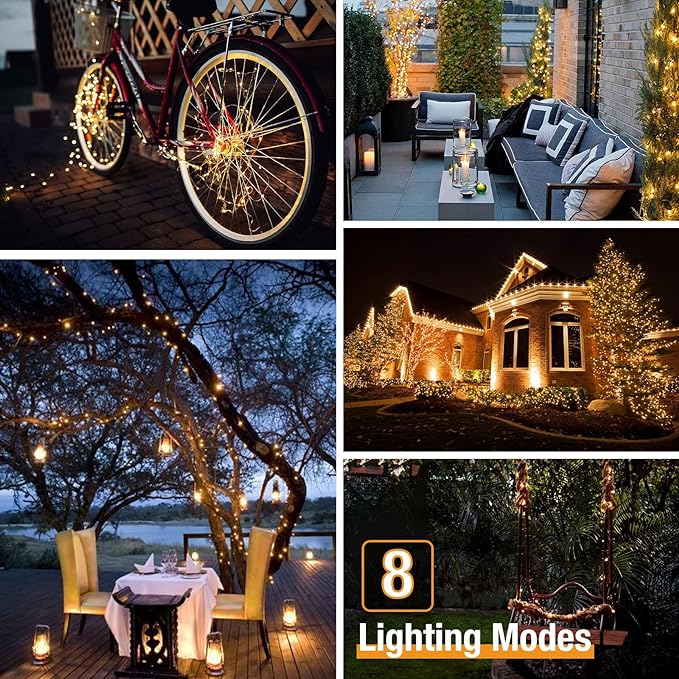 8 Pack Solar String Lights Outdoor, Total 640LED 264FT Solar Fairy Lights Outdoor Waterproof 8 Modes Copper Wire Solar Twinkle Lights for Outside Garden Patio Tree Christmas Wedding Party Decor