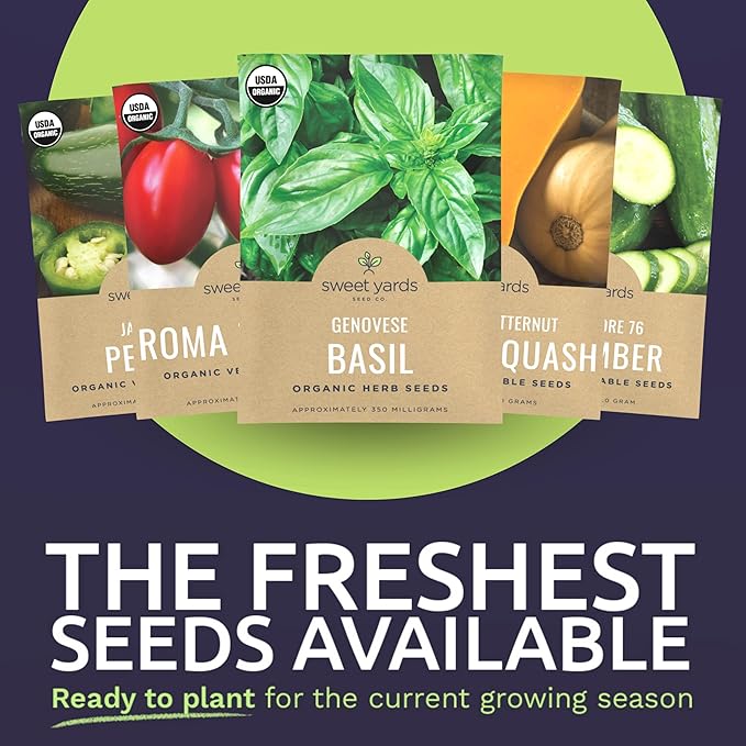 Organic Seeds Ultimate Variety Pack - 60 Individual Packs - 2025 Season - Geonvese Basil, Nantes Carrot, Roquette Arugula and More! for Indoor & Outdoor Planting (Non-GMO, Certified Organic)