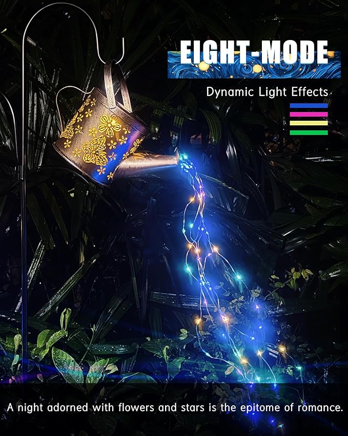 Solar Watering Can with Colorful Lighting, Waterproof Garden Decor, Birthday Gifts for Mom Grandma (Owl, 32 inch Shepherd Hook)