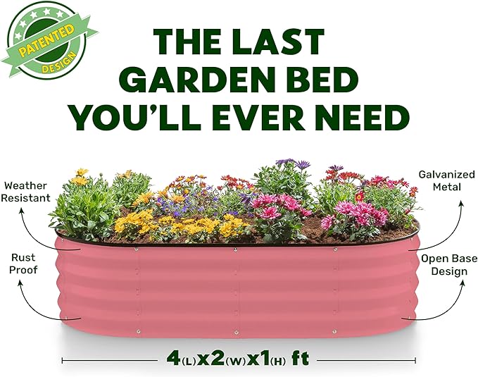 Galvanized Raised Garden Beds Outdoor // 4×2×1 ft (2-Pack) Planter Raised Beds for Gardening, Vegetables, Flowers // Large Metal Garden Box (Pink) // Patented Tool-Free Design