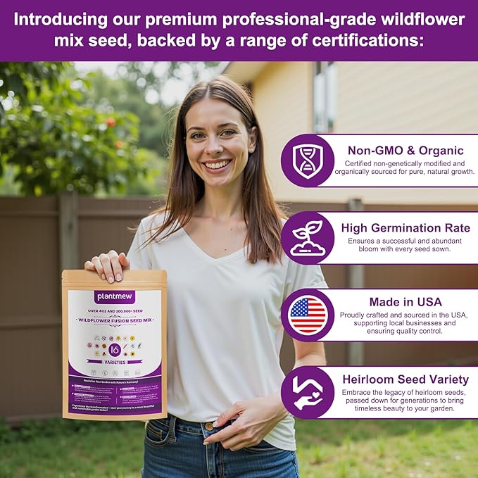 200,000 Wildflower Seeds Mix Bulk - Includes 16 Perennial Wildflower Seeds for Indoor & Outdoor Gardens - Premium Garden and Wildflower Seeds Combo