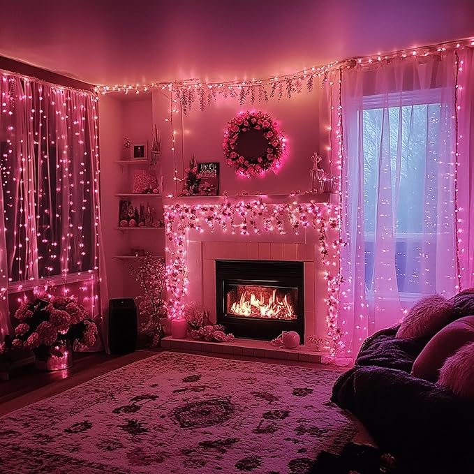 TW SHINE Christmas Lights, 20FT 100 Count Incandescent Mini Christmas Tree Light, Waterproof Xmas String Lights for Outdoor Indoor Home Party Yard Decorations, Pink