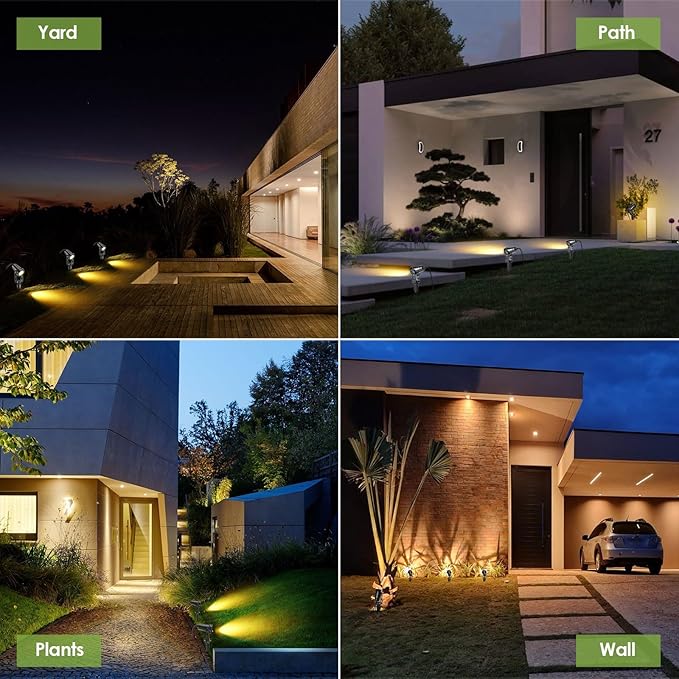 ECOWHO Outdoor Landscape Lighting, 12V LED Low Voltage Landscape Lights Waterproof Outdoor Spotlights Plug in, Graden Lights with Connector for Yard Flag Tree Pathway Lawn Decor(4 Pack Warm White)