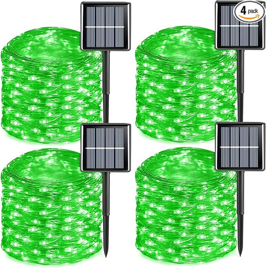 YEGUO 4 Pack Solar Fairy Lights Outdoor Waterproof, Green String Light Each 33ft 100 LED 8 Modes