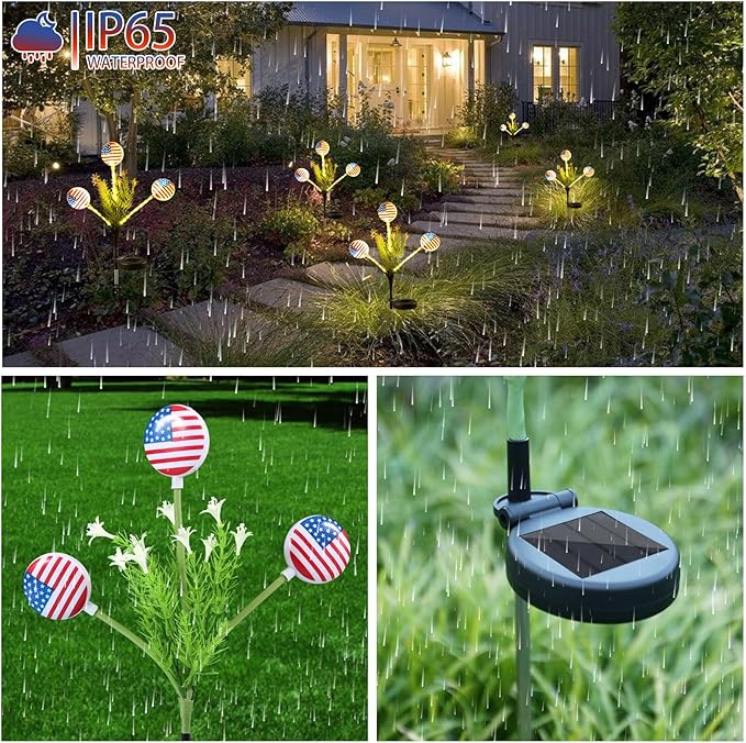 Solar Lights Outdoor Waterproof, 2 Pack American Flag Garden Lights for Yard,Garden,Patio,Pathway Decoration, Landscape Ambient Lighting for Festival,Holiday,Party,Christmas Gifts New Year Decorations