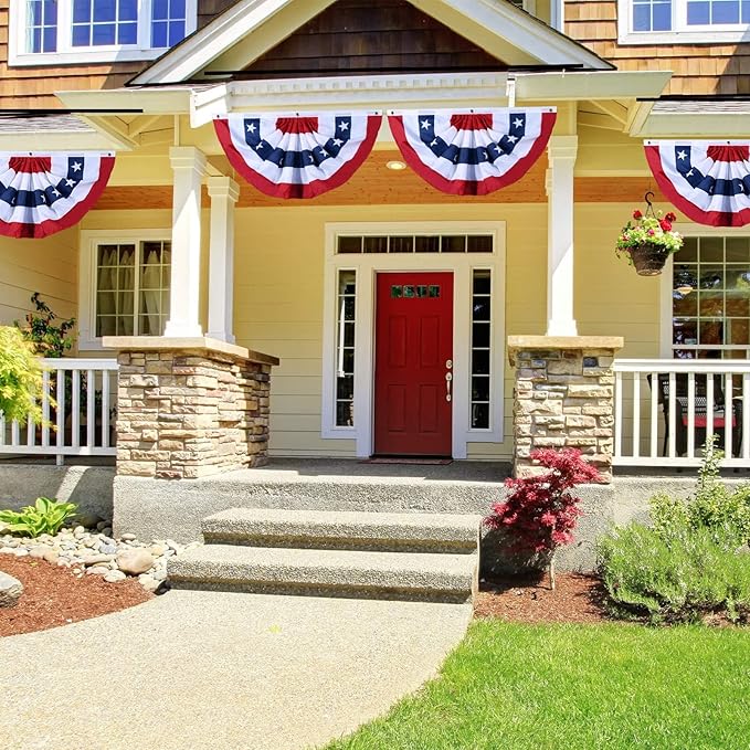 2x4Ft American Bunting Flag 4th of July Embroidered Stars USA Bunting Banner Patriotic Decorations Pleated Half Fan Flags Decor Outdoor Outside Porch Garden Window Independence Day Memorial Veterans