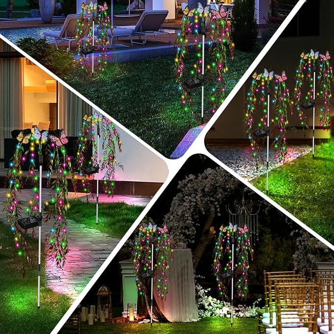 Solar Garden Lights Outdoor Decorative Waterproof, 69LED Swaying Tree Solar Lights for Outside, Butterfly Flower Lights Solar Power Yard Decor for Pathway Patio Lawn Decorations