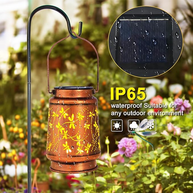 Dragonfly Solar Lanterns Outdoor Hanging, Hollowed-Out Metal Waterproof LED Garden Decor Light for Patio Yard Pathway Lawn Front Porch Tree, Christmas Thanksgiving Birthday Gifts for Women Mom Grandma
