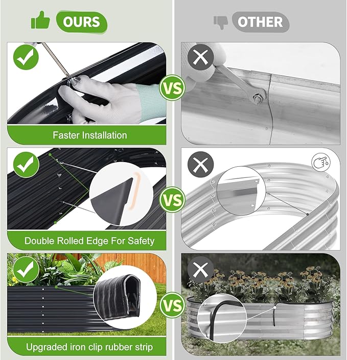 Galvanized Raised Garden Bed Outdoor- Raised Beds for Gardening| Metal Planter Box, Steel Raised Garden Bed Kit with Safety Edging and Gloves for Vegetables, Flower, Herbs (6x2x1.4FT, Gray)