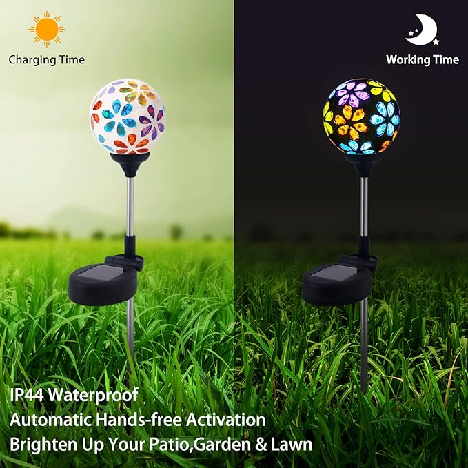 WNP Outdoor Christmas Solar Stake Light Decoration Garden Waterproof,Colorful Glow Solar Powered Flower Ball Light Decorative Outdoor Landscape Solar Absorbed Lights for Yard,Path