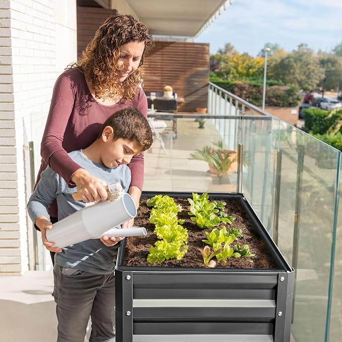 KING BIRD Raised Garden Bed with Legs Galvanized Elevated Planter Box for Backyard, Patio, Balcony, 33.9x17.7x31.5in, Dark Grey