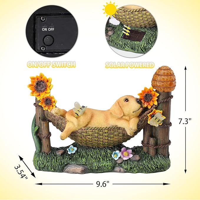 Afirst Solar Garden Outdoor Dog Statues Resin Figurine with Solar Lights Statue Decorations for Lawn, Patio, Balcony, Yard Ornament Mother's Day Gifts,Golden Retriever