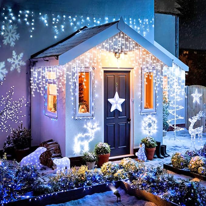JMEXSUSS Christmas Icicle Lights for Outside: 800 LED White Icicle Lights Outdoor Waterproof - White Christmas String Lights for House Wedding Party Christmas Decoration
