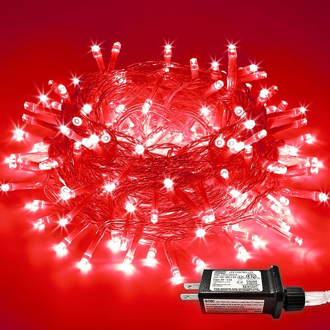 JMEXSUSS Red Christmas Lights Clear Wire, 66ft 200 LED Red Christmas String Lights Outdoor Indoor Plug in, 8 Modes Red String Twinkle Fairy Lights for Room Party Tree Decorations