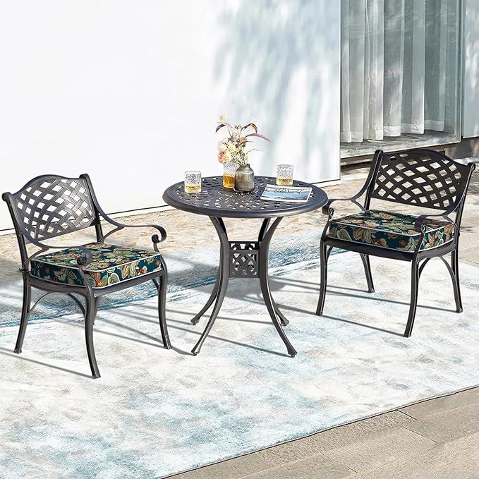 LVTXIII Patio Chair Cushions 22"x22"x3", Water-Repellent Outdoor Seat Cushions for Patio Furniture, Square Chair Pads with Ties for Home Garden Decoration, Set of 2, Peacock Blue