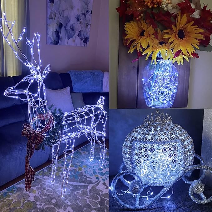 YEGUO White Solar Fairy Lights Outdoor Waterproof, 4 Pack Each 33ft 100 LED String Light, 8 Modes Silver Wire Twinkle Lights