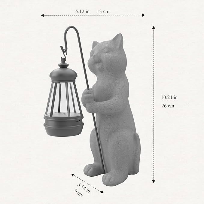 Solar Cat Garden Statue 10 Inch Porch Patio Decor for Outside Yard Decoration Outdoor Unique Housewarming Gardening Birthday Gifts for Cat Lovers Women Grandma