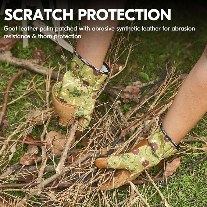 Vgo... 1Pair Gardening Gloves for Women, Goatskin leather Thorn Proof Working Gloves for Weeding, Digging, Raking, Pruning and Planting,Touchscreen (S,Light Green,GA7471)