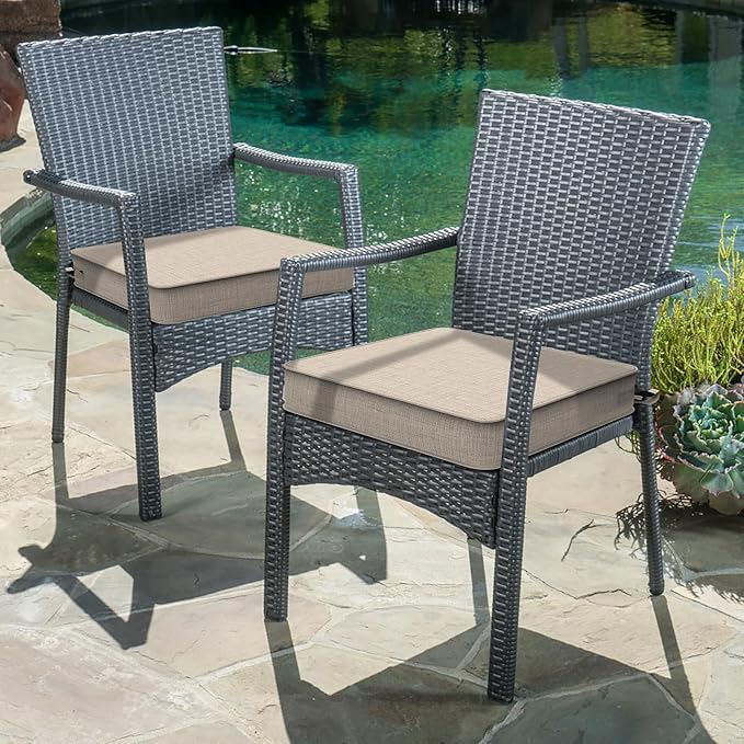 LVTXIII Patio Chair Cushions 19"x19"x3", Water-Repellent Outdoor Seat Cushions for Patio Furniture, Square Chair Pads with Ties for Home Garden Decoration, Set of 2, Light Grey