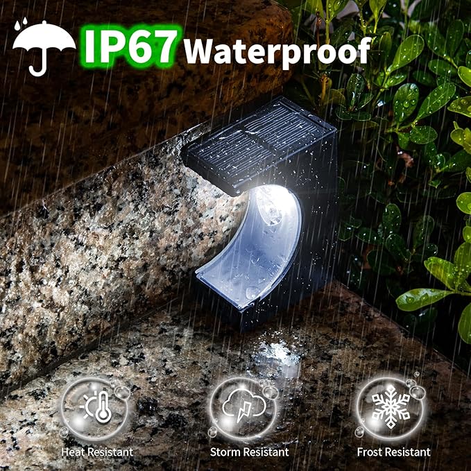 JSOT Solar Stair Lights Outdoor - 10 Pack Waterproof Step Lights Outside Cool White Light Deck Lighting for Patio Decor Yard Garden Stairs