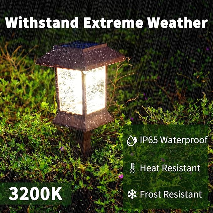 Solar Pathway Lights Outdoor Waterproof IP65, Solar Lights Outdoor with Hook 6PK, Upgraded 1000mAH Battery, Up to 12Hrs, Auto On/Off, Garden Lights Decor for Yard, Driveway, Walkway (LED)