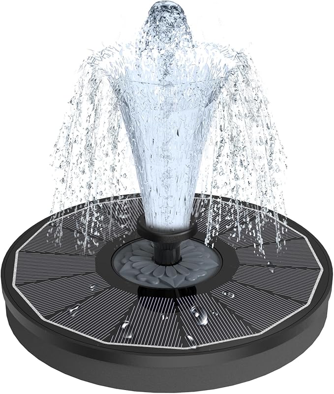 Solar Fountain Upgraded High Efficiency Glass Solar Panel, Solar Bird Bath Fountains with Flower No Battery,Solar Water Pump Fountain for Bird Bath Garden Small Ponds Outdoor Décor(Black)