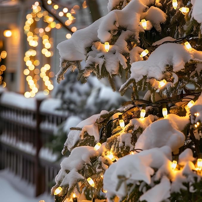 C9 Christmas Pathway Lights Outdoor, 25.7 Feet 20 LED C9 Strawberry Walkway Lights with Marker Stakes, Connectable Shatterproof C9 String Lights for Lane Outside Yard Decorations, Warm White, 2 Pack