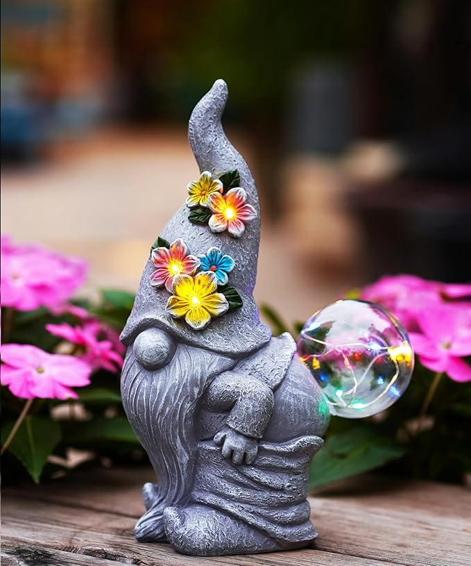 Nacome Solar Funny Gnome Statue for Garden: Outside Decor with Blow Bubbles Ball Lights Clearance for Yard Art Lawn Ornaments Porch Patio Balcony - Birthday Gifts for Grandma Mom Women