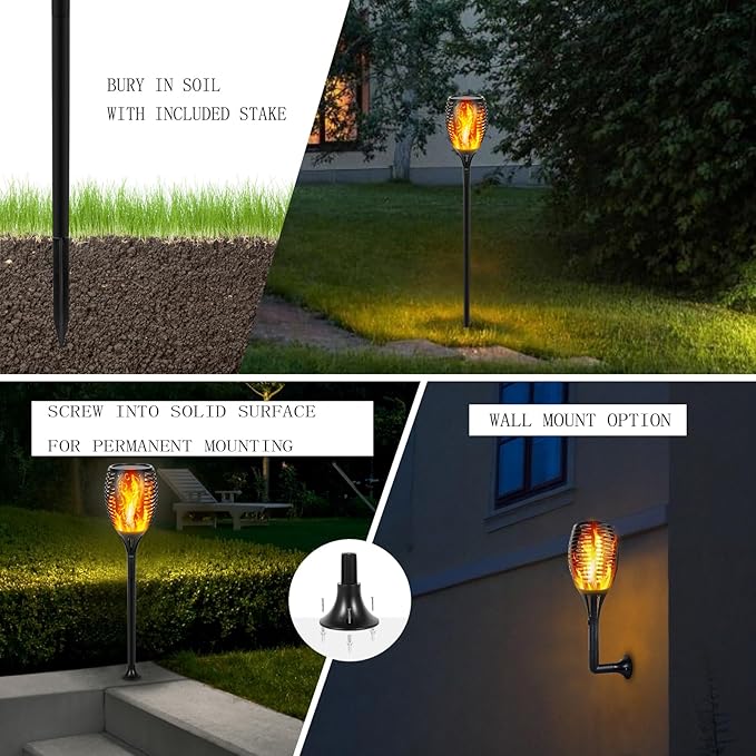 I-SHUNFA 96 LED Outdoor Waterproof Solar Torch Lights with 3 Modes—Flickering Flame, Fade Effect, or Full Brightness! Automatic On/Off Landscape Decorations and Security Lights
