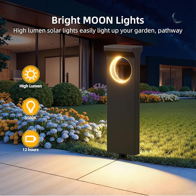 Solar Pathway Lights Outdoor, 2 Pack Upgraded Moon Shaped Landscape Lights - Brighter & Waterproof Solar Powered Decor for Yard, Garden, Path, Walkway, and Outdoor Decoration