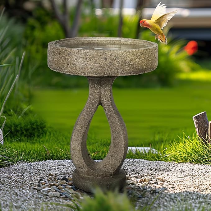 SKYFIRE 21.8”Birdbaths for The Garden Clearance -Concrete Modern Bird Bath for Outside, Yard Statue Decoration for Garden, Patio, Yard, Lawn -15.7”Dia X 21.8”H Contemporary Birdbath with Pedestal