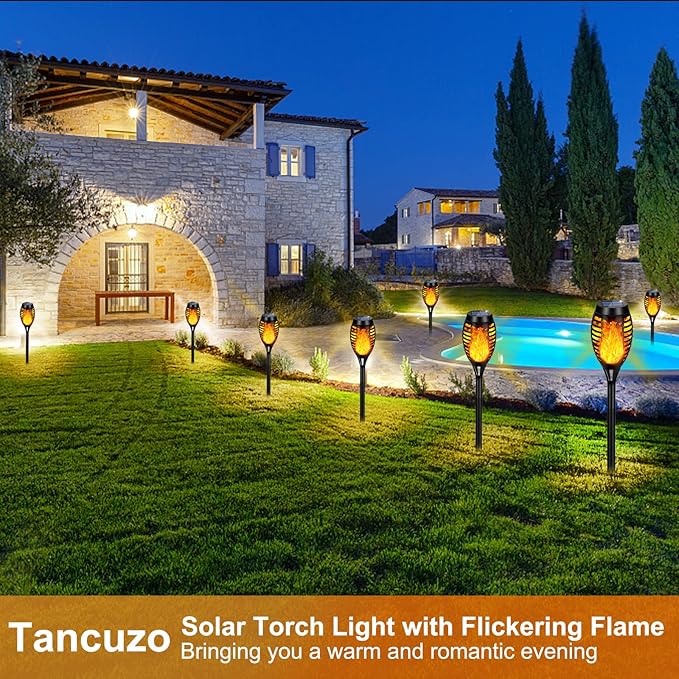 Solar Lights Outdoor Waterproof, Upgraded 6 Pack Solar Torch Light with Flickering Flame for Garden Decor, Mini Solar Outdoor Lights LED Tiki Torches for Outside Patio Yard Pathway Decoration
