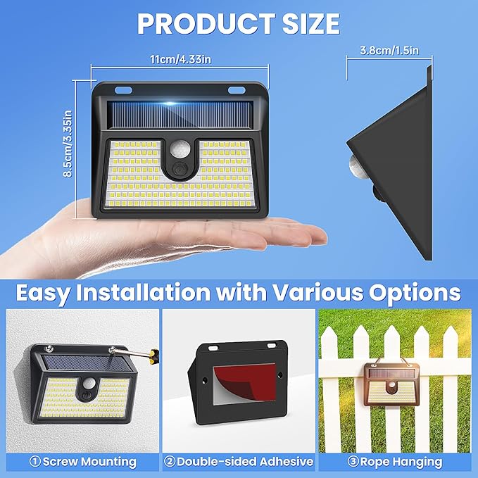 [6 Packs] Solar Motion Sensor Outdoor Lights, Super Bright Solar Lights Outdoor Waterproof, 3 Lighting Modes Security Wall Light for Outside Walking Dog Fence Backyard Deck Garden Door Step Garage