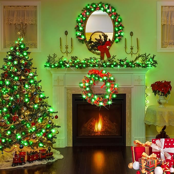 KNONEW Outdoor Christmas Lights 300 LED 99ft String Lights 8 Modes & Memory Fairy Light Plug in Waterproof LED String Lights for Xmas Yard Tree Wedding Party Holiday Decorations(Green)